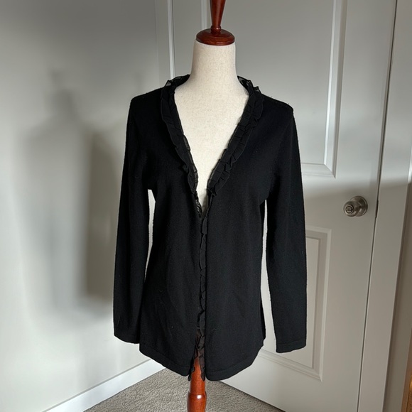 Fenn Wright Manson Sweaters - Fenn Wright Manson Black Merino Wool Lace Detail Open Cardigan Sweater Large